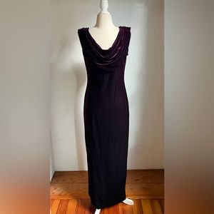 Alex Evenings dark purple plum velvet cowl neck gown, 10